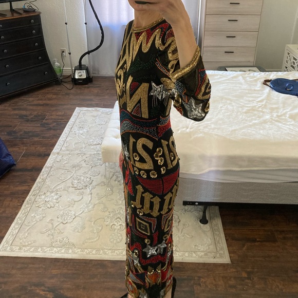 VINTAGE Fully Beaded Floor Length Gown - Picture 2 of 8